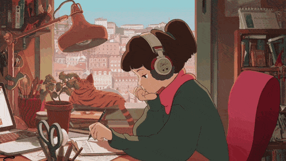 animated gif of anime person studying
